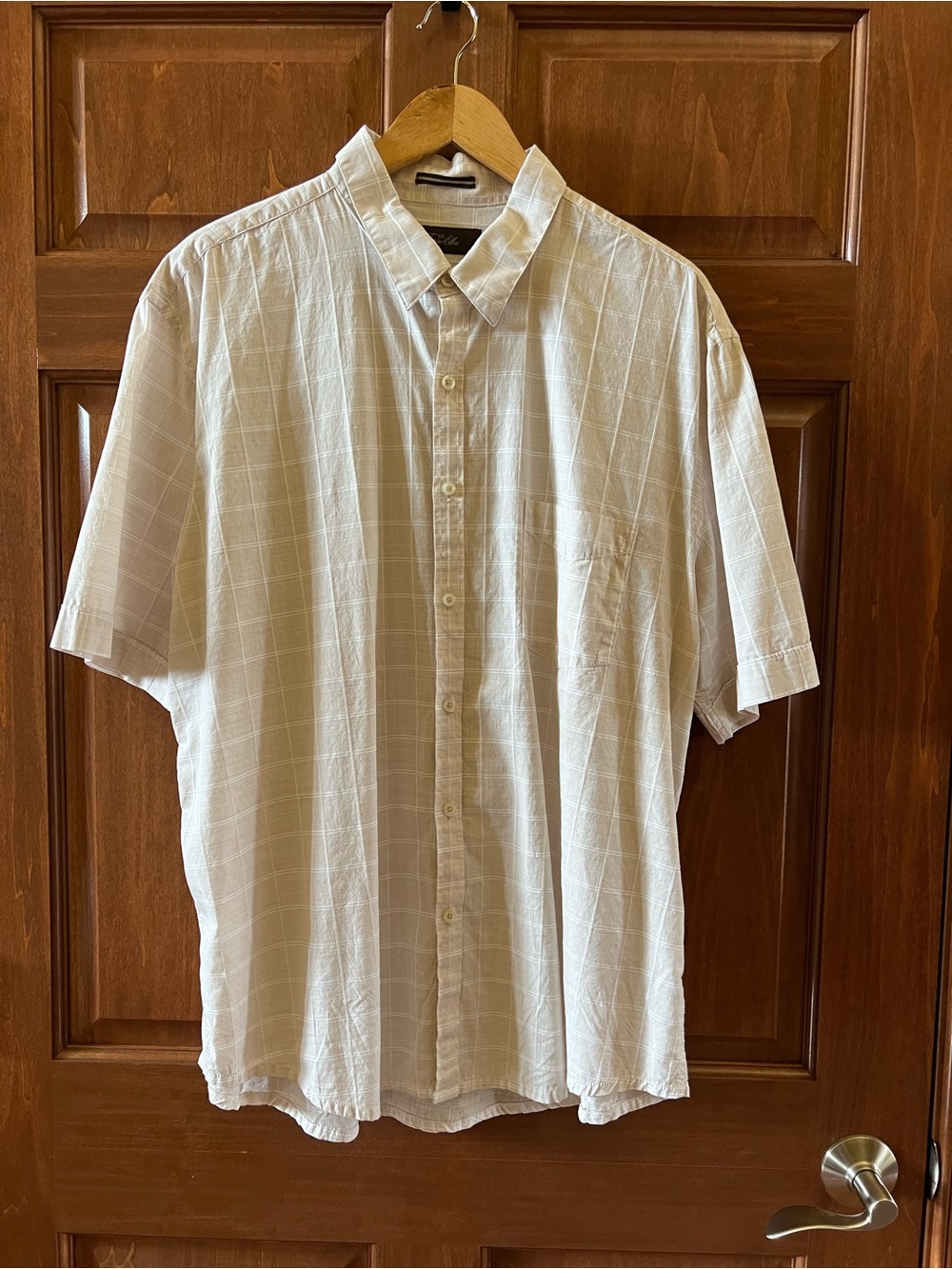 Tasso Elba Shirt 100% Cotton Short Sleeves Check Print Cream White Size XXL